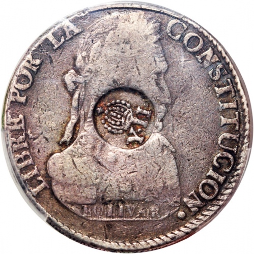  1834-37年西属菲律宾8里尔，PCGS VF20, #42559671 Spanish Philippines, 8 reales, 1834-37, countermarked on Boliv