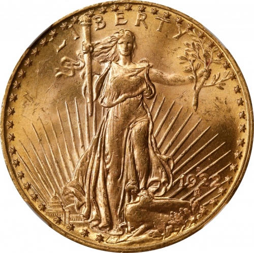  1922-S圣高登双鹰金币 NGC MS 64 1922-S Saint-Gaudens Double Eagle