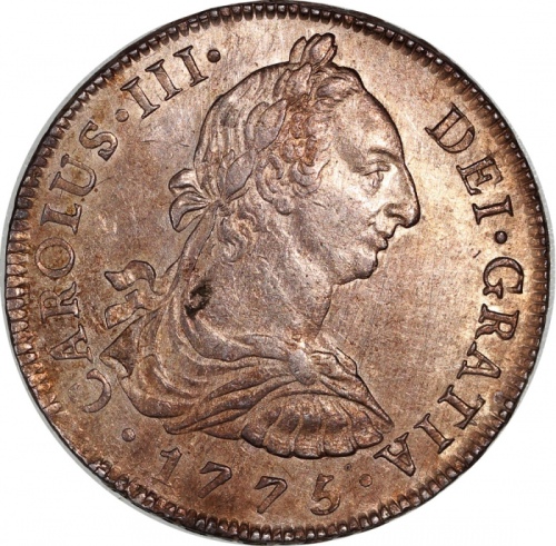  1775年秘鲁8里尔银币，应為1774年骑版，5字有异，AU品相 Peru, silver 8 reales, 1775, suspected overdate on 1774, different 
