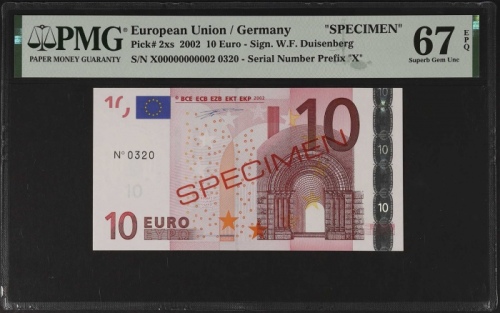  2002年10欧元样钞 PMG Gem Unc 67 EPQ European Central Bank. 10 Euro, 2002