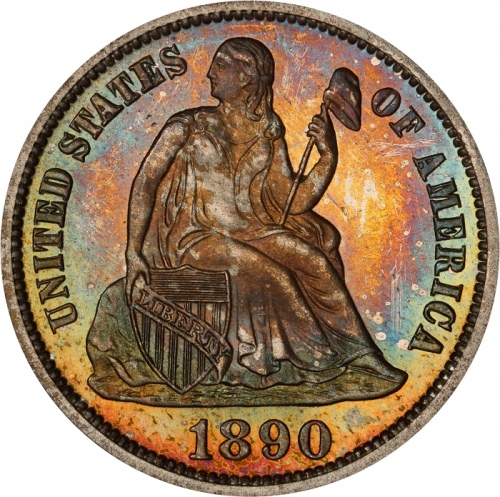  1890年坐像女神10美分 PCGS Proof 67 1890 Liberty Seated Dime