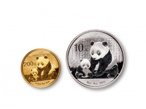  2012年熊猫普制1/2盎司金币、1盎司银币各一枚