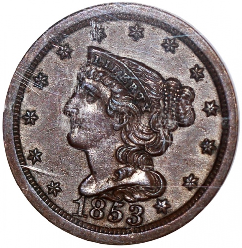  1853年美国1/2仙，NGC MS62BN，#556804-054 United States, 1/2 cent, 1853, NGC MS62BN, #556804-054.