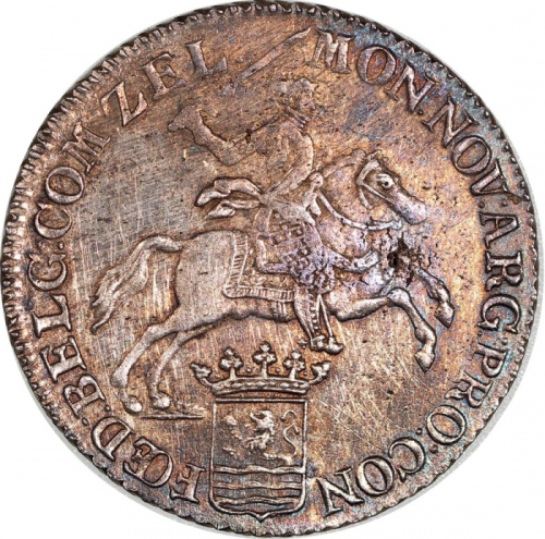  1791年荷兰泽兰杜卡顿银币，EF，有刮痕及细孔 Netherlands, Zeeland, silver ducaton, 1791, (KM-57.2), extremely fine, scra