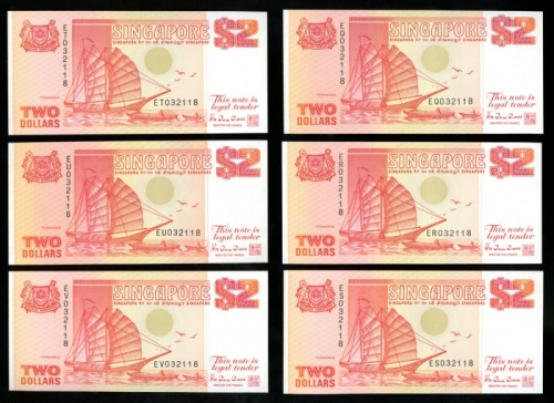  1992年新加坡贰圆一组十五枚，均UNC，部分有微黄（15） Singapore, a group of 15x $2, Junk issue, consists of 12x no date and