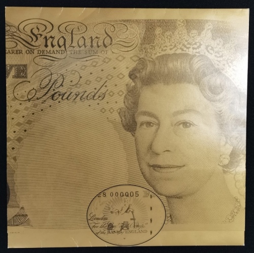  1990年英国伍镑八连体纪念钞，编号BJ25/26/27/28 089012，带原册，UNC Bank of England, uncut sheet of 8x £5, 1990, serial n