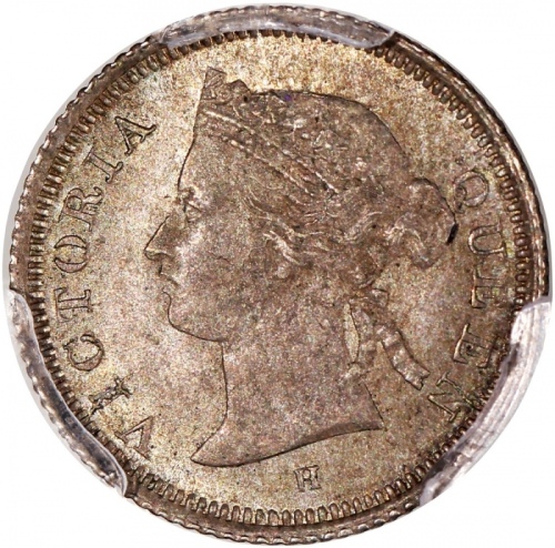  1874-H香港维多利亚五仙，PCGS MS63，#46484278，铸打深竣，细节突出，美品