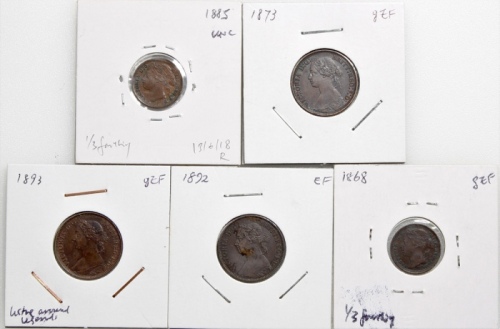  ，建议预览 Great Britain, group of 8 copper fractionals, 3x 1/3 farthing, 1868 and 1885 (2), and 5x farth