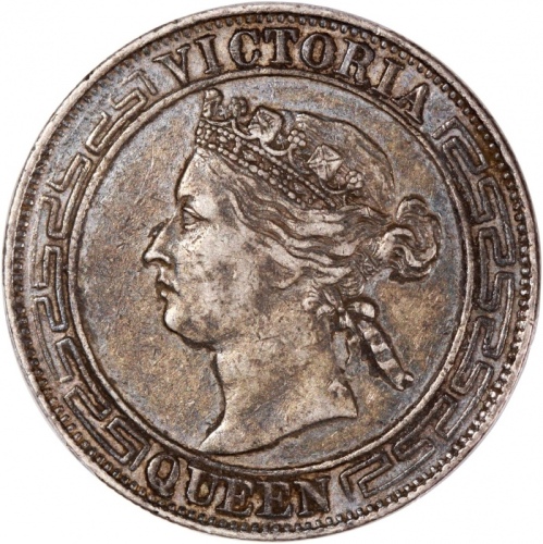  1866年香港维多利亚半圆，首发年份，本版别发行量為59000枚，PCGS XF40，#46484254，罕见早期半圆版别，带自然老包浆，定必广受藏家青睞