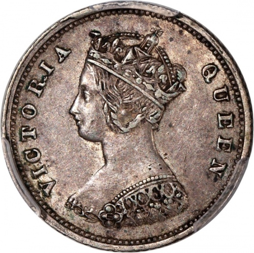  1866年香港维多利亚一毫，十珠版，PCGS AU53，#46484301