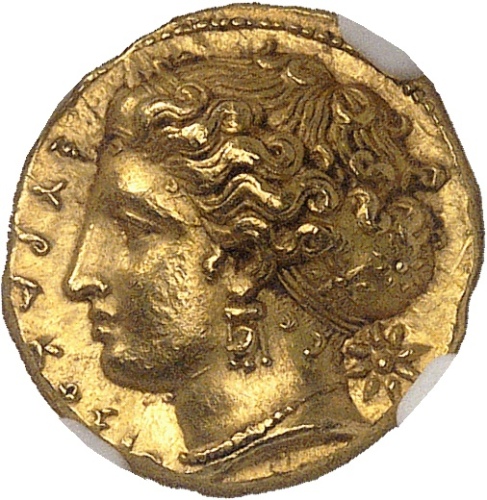  公元前400年古希腊狄奥尼修斯一世金币 NGC Ancients Ch AU GRÈCE ANTIQUESicile, Syracuse, Denys l Ancien
