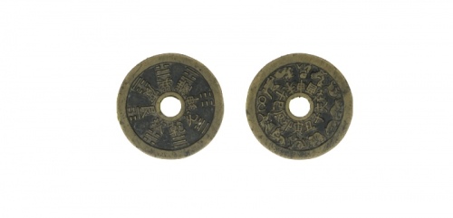  清代苏炉十二生肖背八卦圆孔花钱  美品