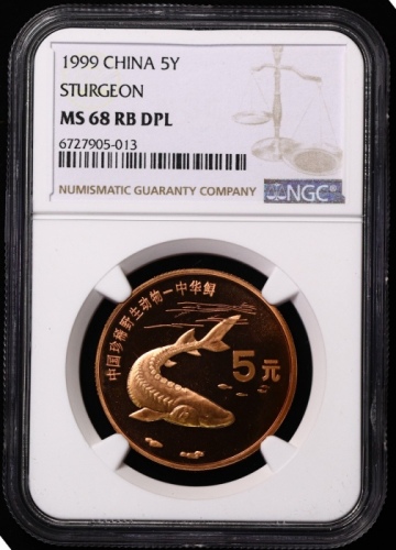 1999年中国珍稀野生动物纪念5元中华鲟精制 NGC MS 68