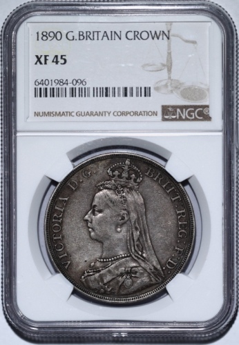  1890年英国1克朗马剑银币 NGC XF45