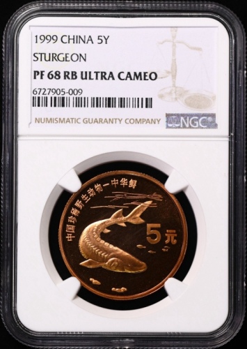  1999年中国珍稀野生动物纪念5元中华鲟精制 NGC PF 68