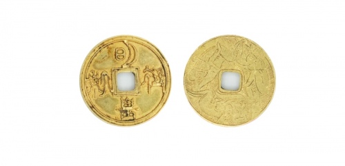  清代明皇御影方孔金质花钱  美品