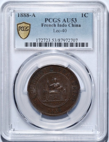  1888年法属印度支那百分之一铜币 PCGS AU53