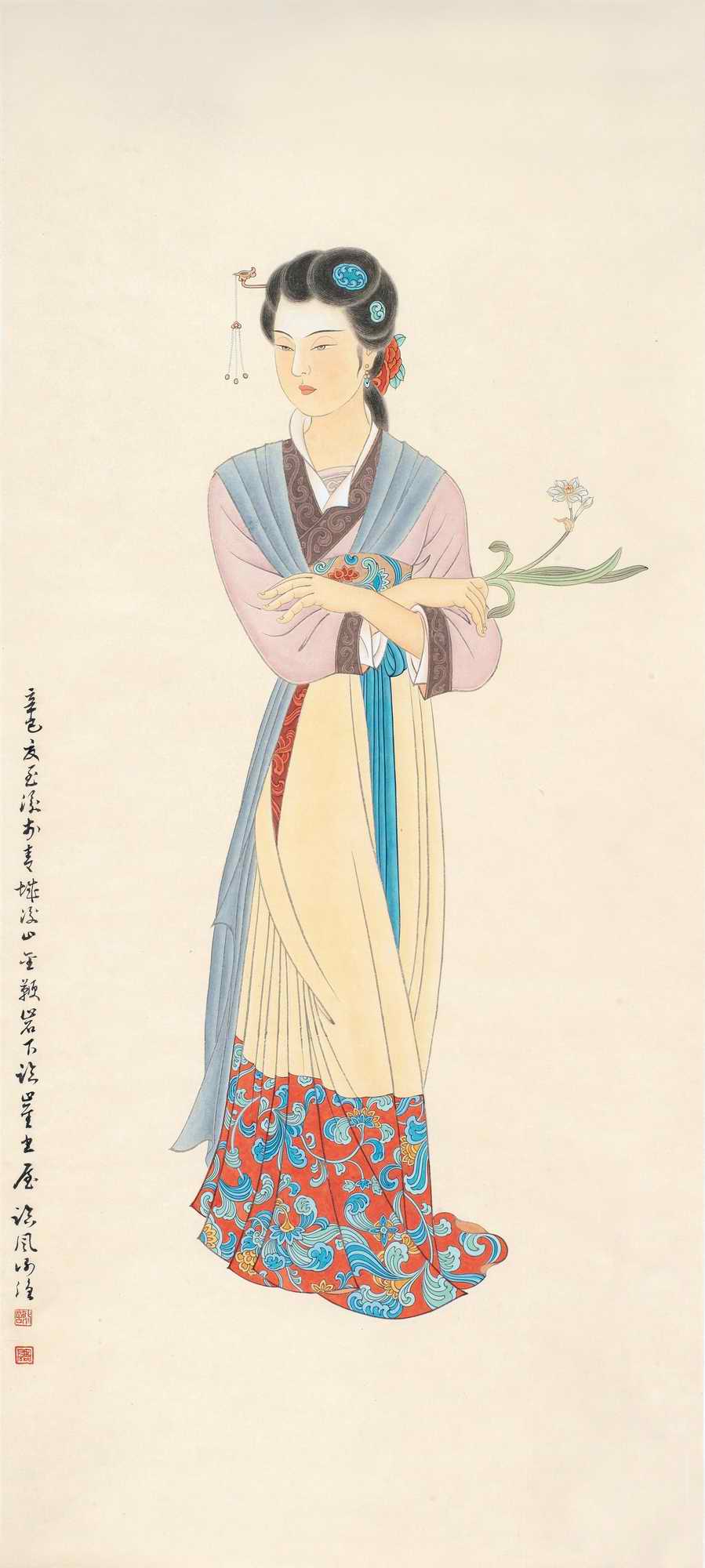 谢临风 执花仕女