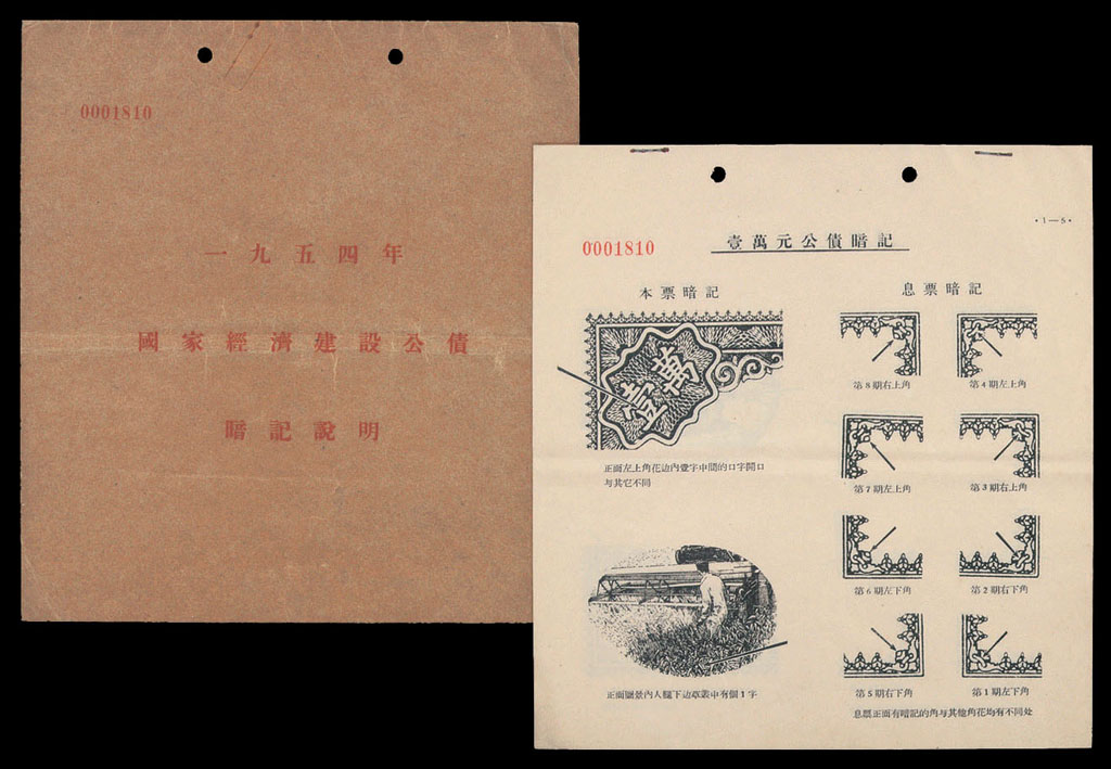 1954年《国家经济建设公债暗记说明》一册