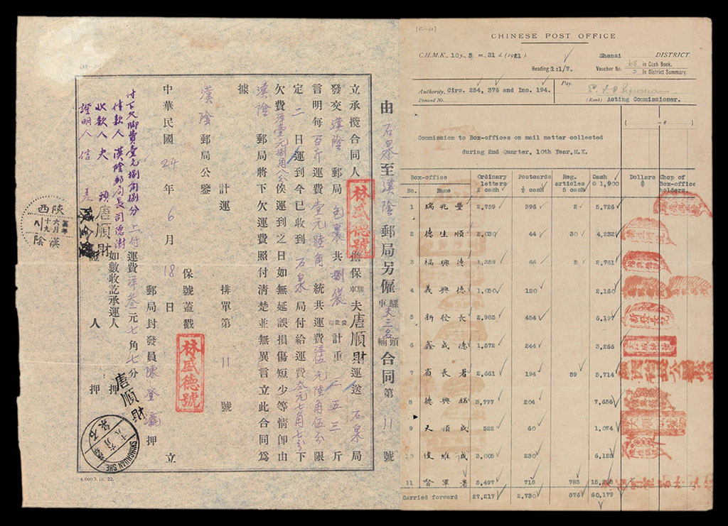 L 1921-1935年陕西省邮政单据三件