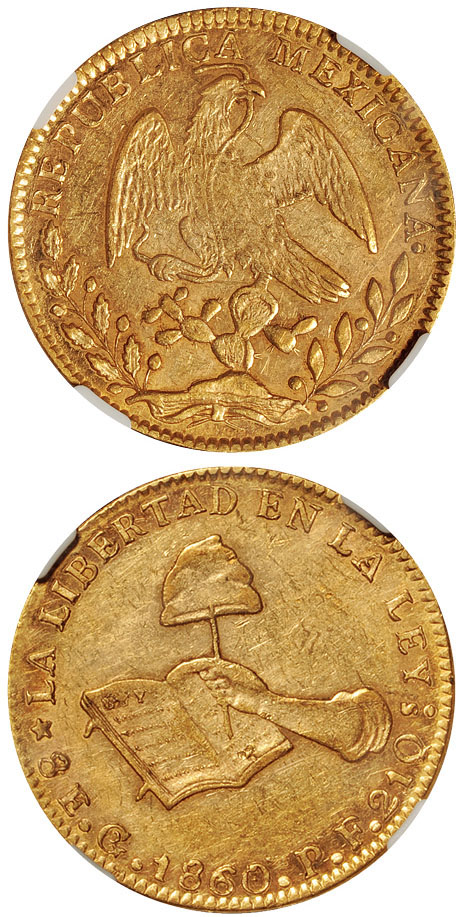 1860年墨西哥鹰洋金币NGC AU55