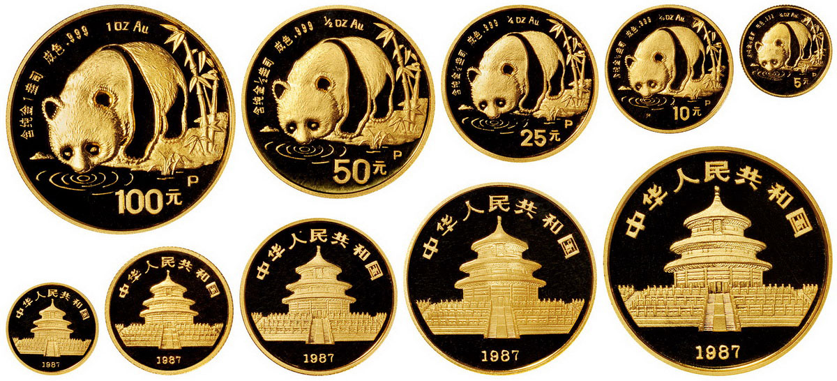 1987年熊猫纪念金币1套5枚全