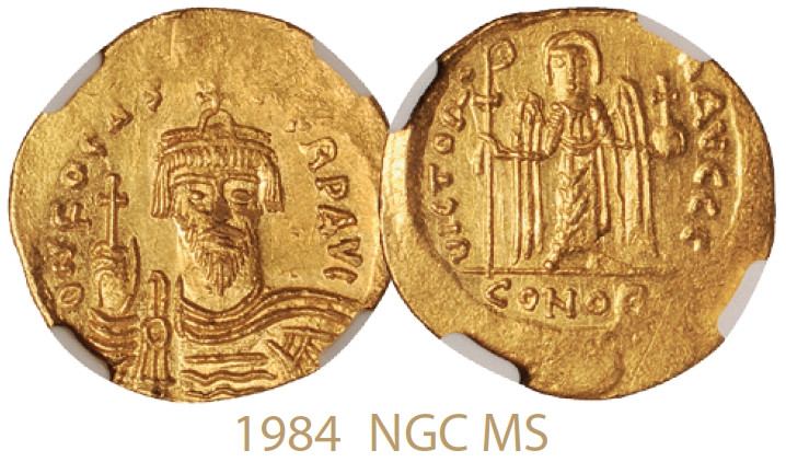 公元602-610年东罗马拜占庭帝国皇帝福卡斯像金币/NGC MS