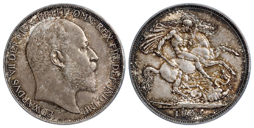 1902年英国1克朗马剑银币/PCGS MS64+