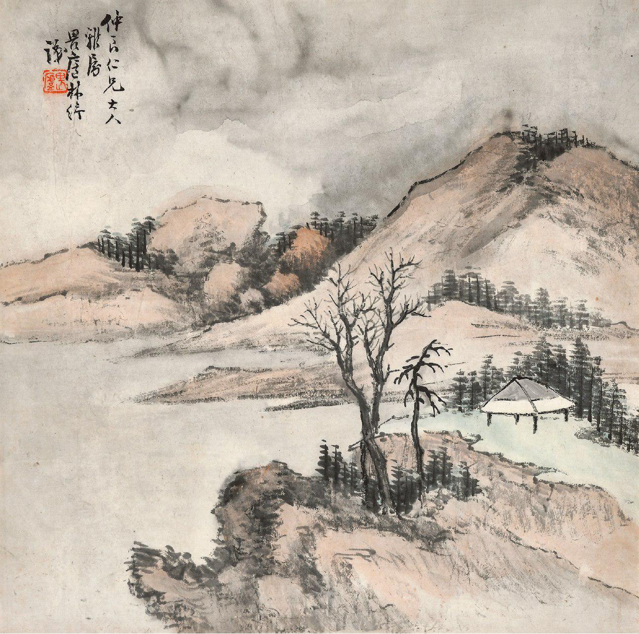 林纾 江岸林亭  