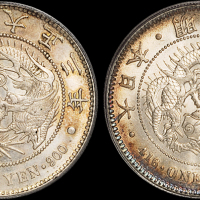 明治三十八年、大正三年日本“龙银”一圆银币各一枚，均PCGS MS63
