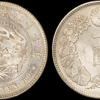 明治三十七年日本“龙银”一圆银币一枚，PCGS MS63金盾