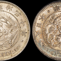 明治二十八年、三十年日本“龙银”一圆银币各一枚，均PCGS MS63