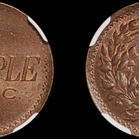 民国三十八年中央造币厂铸嘉禾图“SAMPLE C.M.C.”红铜样币一枚，NGC TOKEN MS64