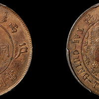 1906年户部丙午大清铜币中心“滇”二十文一枚，黄铜质，PCGS MS62BN金盾
