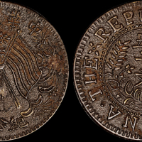 1912年中华民国纪念币双旗五十文铜币一枚，沙版，少见，极美品