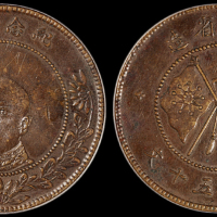 1919年云南省造唐继尧像纪念铜币五十文一枚，PCGS XF45