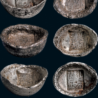 清代陕西“郿县刘义，会镇锦顺，礼泉陈玉，礼泉县王来以，王福”槽锭一组五枚