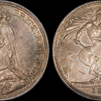 1887年英国维多利亚像马剑1克郎银币一枚，PCGS MS62