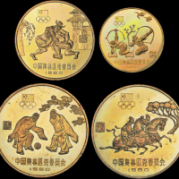 1980年中国奥林匹克委员会纪念铜币四枚全套，均精制，面值：1元，重量：24克，发行量：各2,500枚，近未使用品