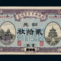 民国八年（1919年）财政部平市官钱局京兆铜元贰拾枚
