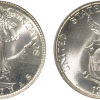 1945年美国发行菲律宾银币一组，五十分，二十分，十分各一枚，共3枚