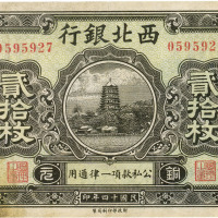 民国十四年（1925年）西北银行铜元贰拾枚，张家口地名，七五成新