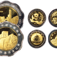 1994年香港国际银币展销会金章、龙凤呈祥1/10盎司，熊猫1/10盎司金币银圈各1枚