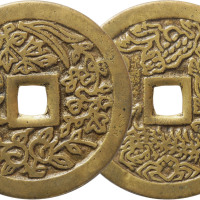清五毒背仙草花钱一枚，直径50.8mm，极美品
