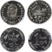 1967年、1976年非洲新喀里多尼亚、西非共和国精制样币各一枚