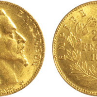 1857年法国20圆金币一枚，近未使用品