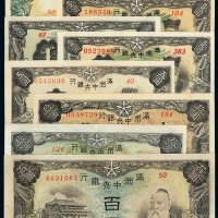 民国时期满洲中央银行纸币一组九枚