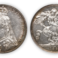 1887年英国马剑银币一枚，PCGS Genuine UNC Details，金盾
