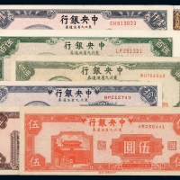 民国时期中央银行不同年份、不同版别、不同面额东北九省流通券一组七枚