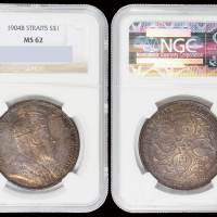 1904年海峡殖民地壹圆贸易银币一枚，NGC MS62